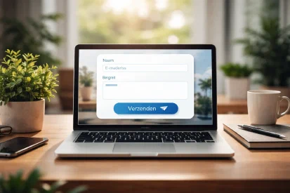 Laptop op tafel met op het scherm afgebeeld een contactformulier