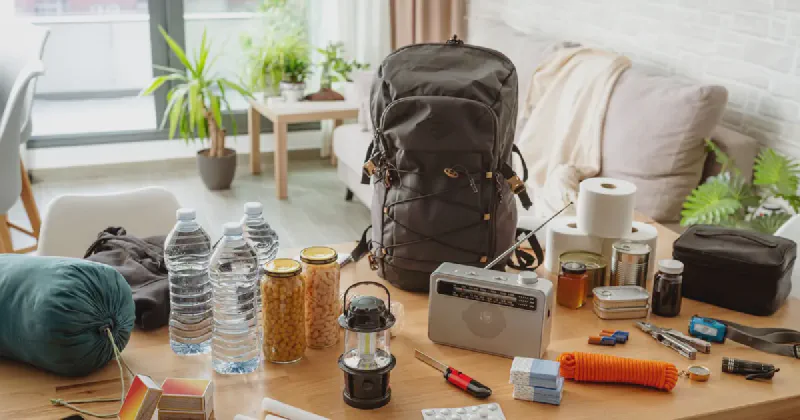 A prepared emergency kit with water, a radio and a torch, as found in many Dutch households